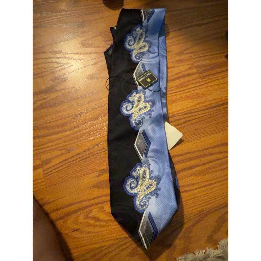 NWT Stacy Adams Men's Tie Black Blue Paisley Geometric Satin Necktie